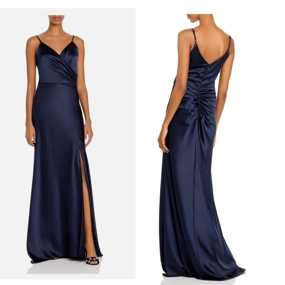 AQUA Slitted Spaghetti Strap Full-Length Sheath Dress